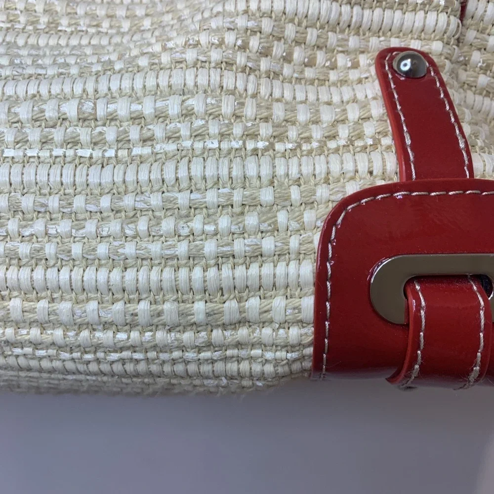 Rafe New York Handbag Rattan Straw With Red Pantent Trim Dust Bag